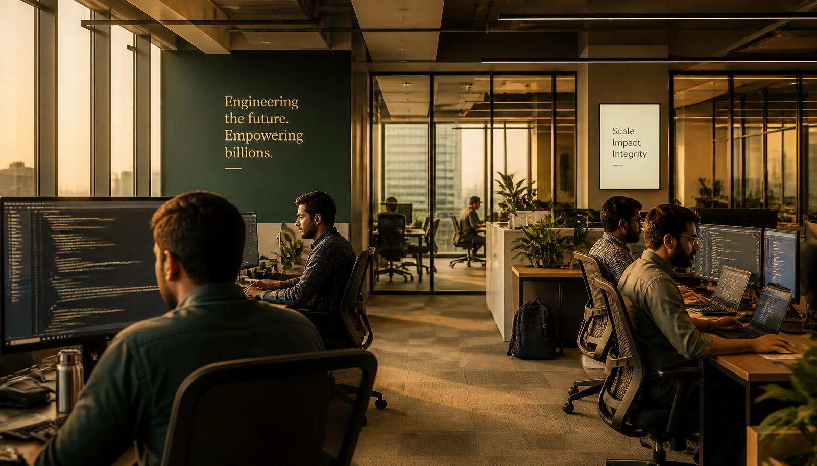 Engineering team working in a modern Indian technology office